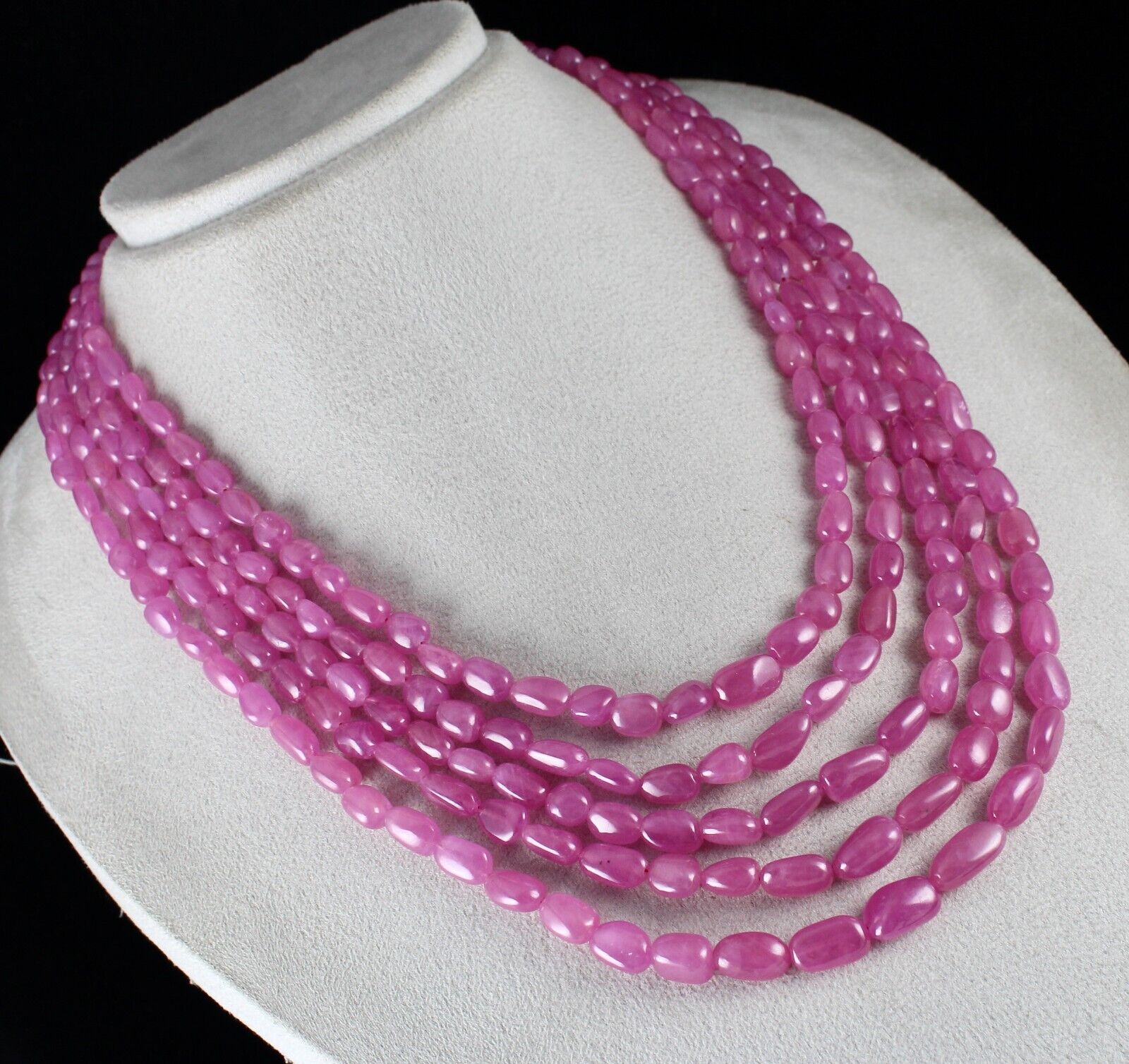NATURAL UNTREATED RUBY LONG BEADS 5 LINE 1046 CARATS LADIES GEMSTONE NECKLACE