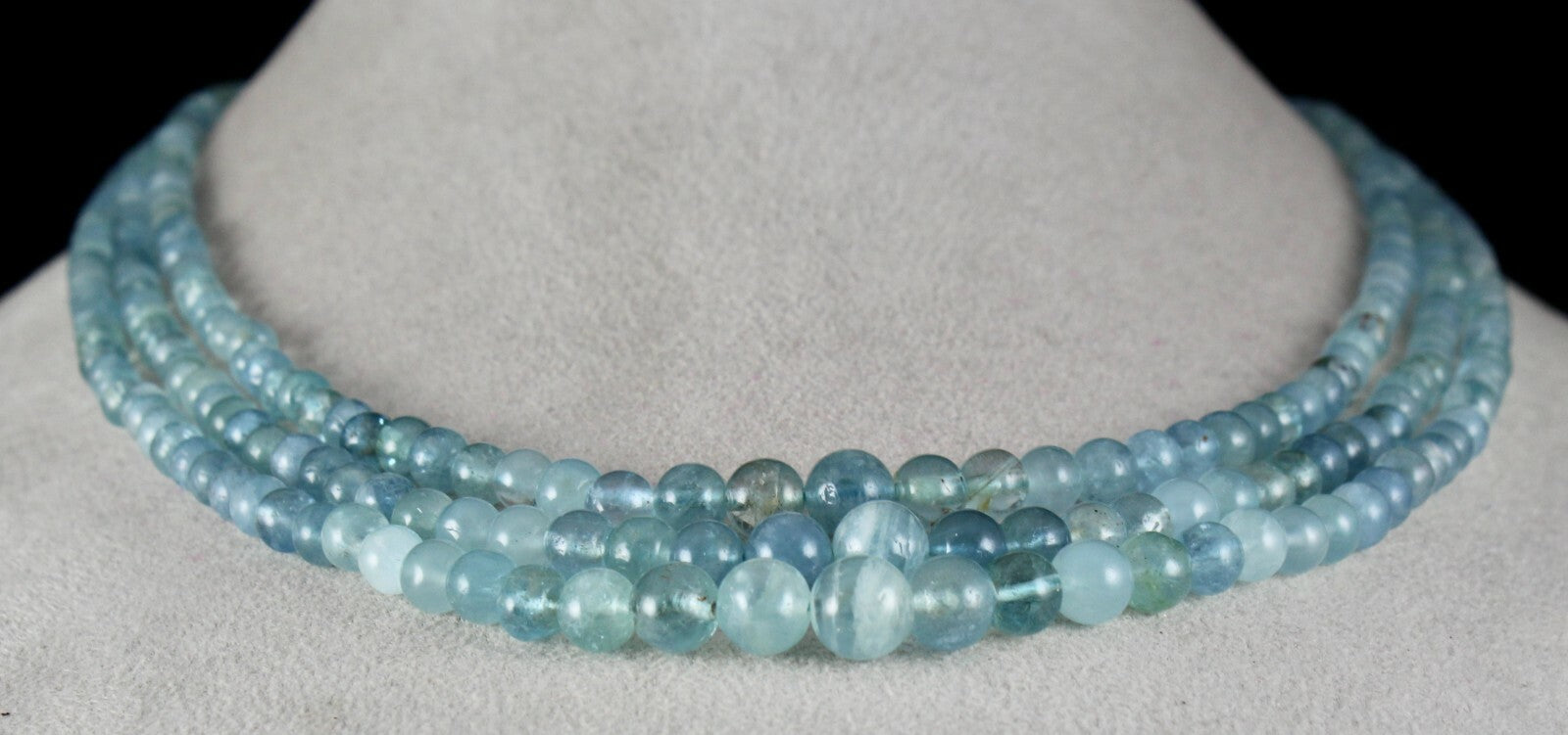 Natural Multi Aquamarine Round Beads Necklace 358 Ct 3 Line Gemstone
