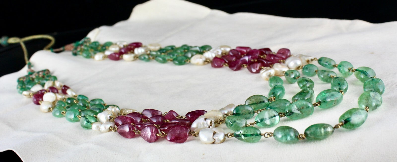 Certified Natural Colombian Emerald 10ct Tourmaline Pearl Gold Necklace