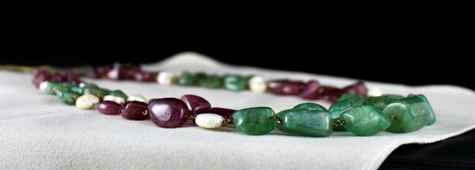 NATURAL EMERALD PINK TOURMALINE BEADS 940 CARATS PEARL 18K GOLD LADIES NECKLACE