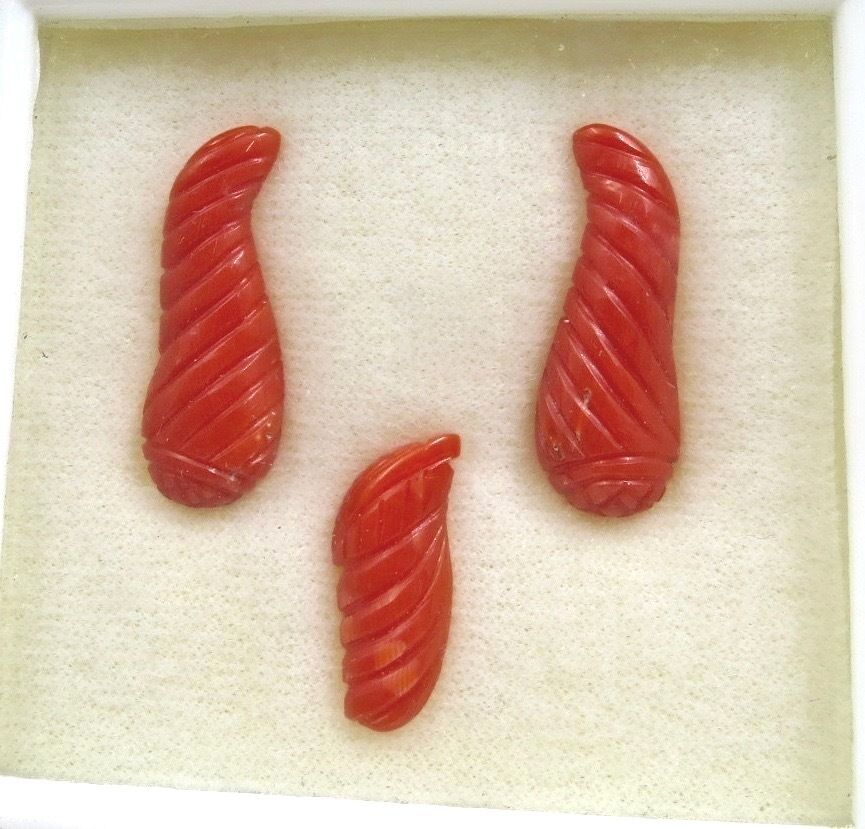 NATURAL RED CORAL CARVED GEMSTONE 26 MM 18.44 CARATS FOR EARRINGS & PENDANT