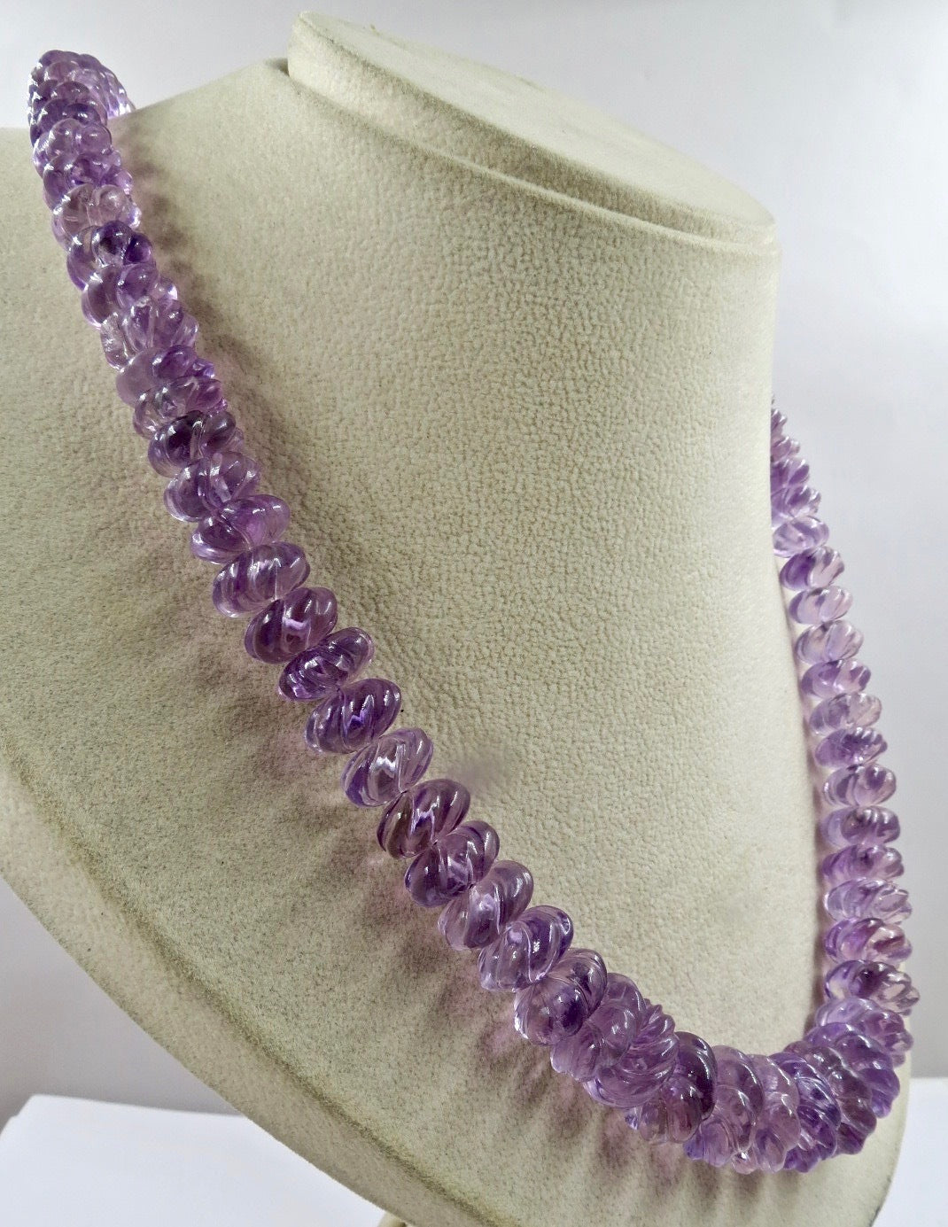 Certified Natural Amethyst 745 Ct Melon Bead Sterling Silver Old Necklace