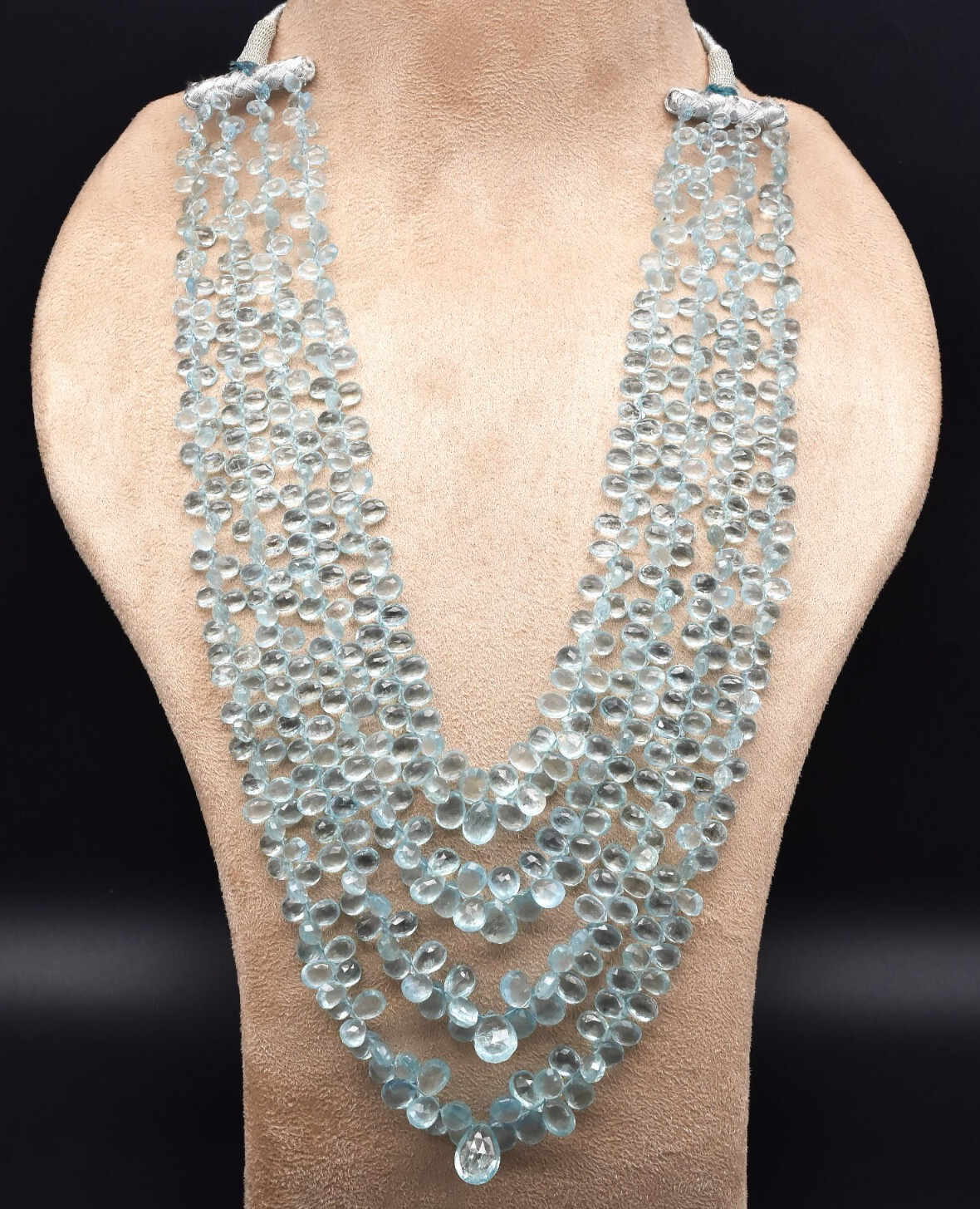 Certified Natural Aquamarine Drops Faceted 647 Ct Blue Gemstone Necklace