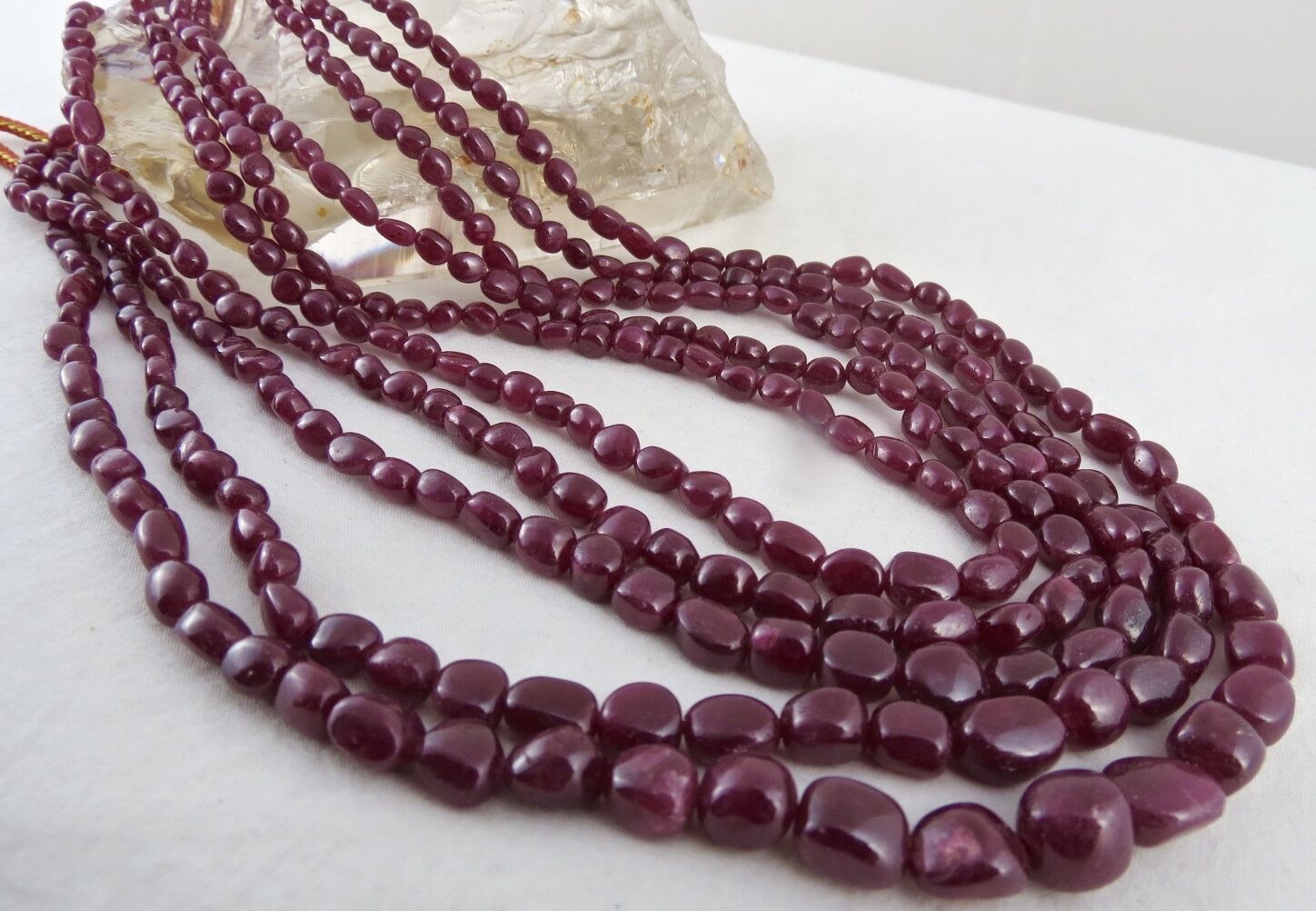NATURAL RUBY BEADS LONG 5 LINE 540 CARATS PRECIOUS GEMSTONE NECKLACE FOR LADIES