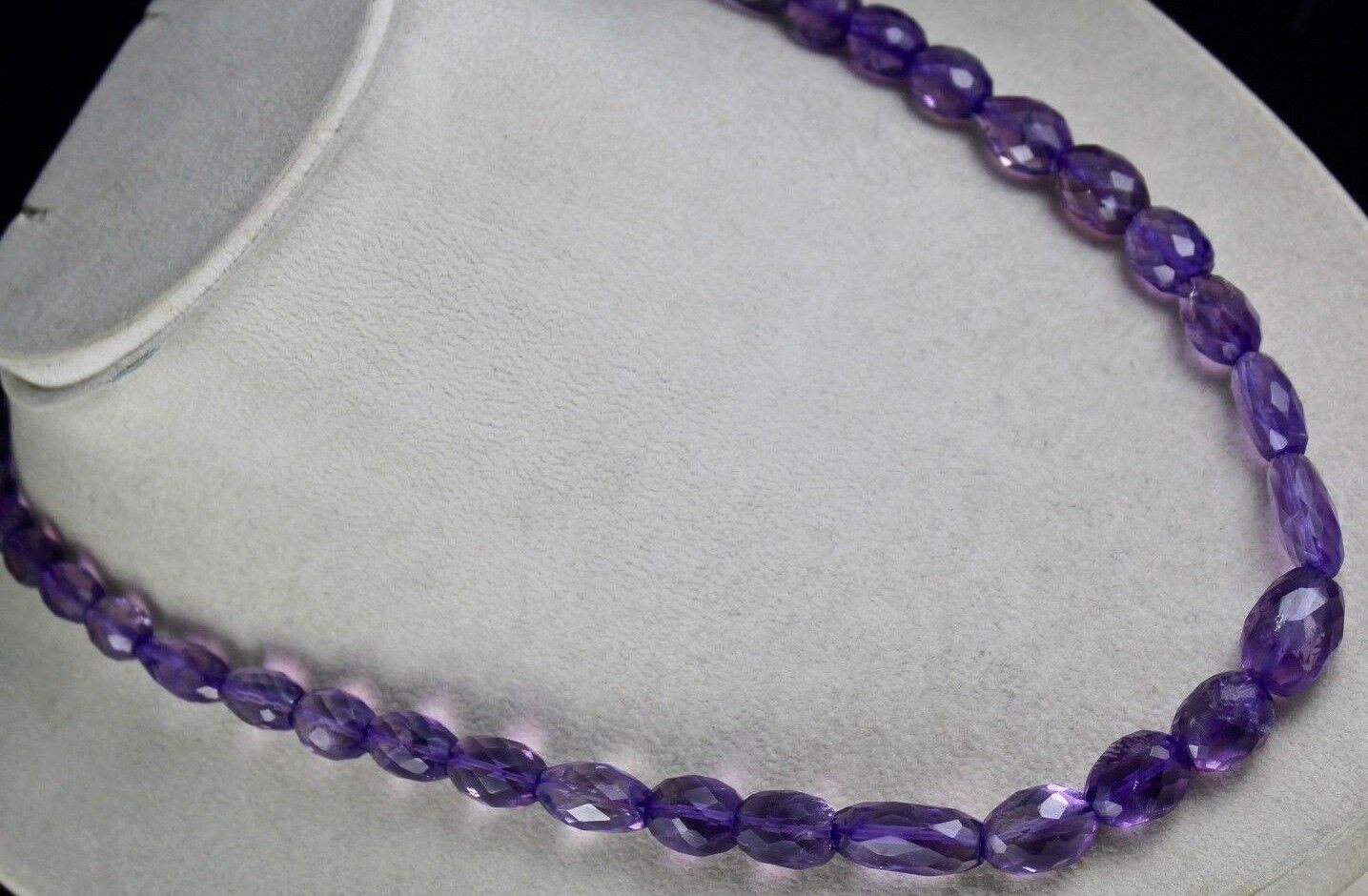 NATURAL PURPLE AMETHYST BEADS FACETED OVAL 17MM 1 LINE 347CTS GEMSTONE NECKLACE