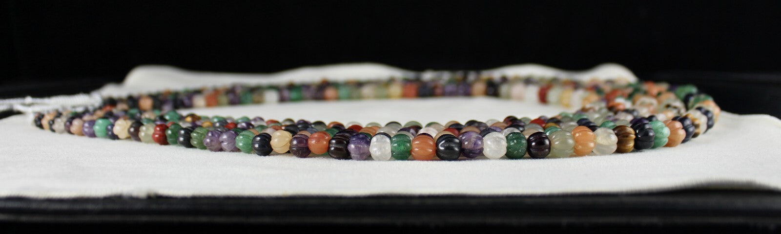 Vintage Multi Natural Semi Precious Carved Melon Beads Necklace 1360 Ct