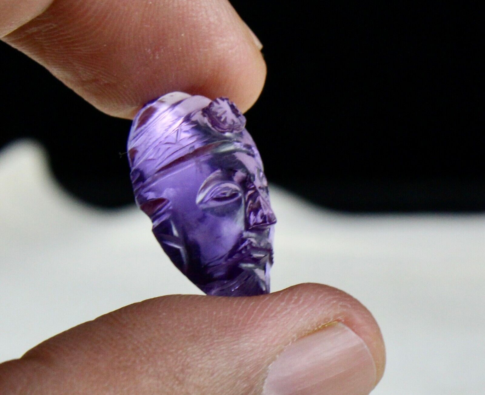 NATURAL AMETHYST CARVED FACE CABOCHON 15.32 CARATS GEMSTONE PENDANT DESIGNING