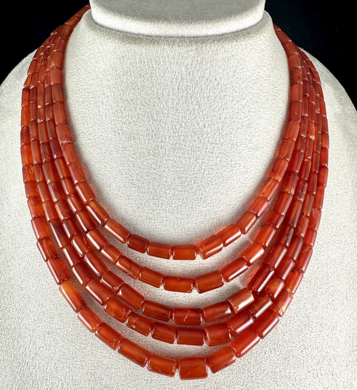 Carnelian Beaded Necklace 5 Line Tube Gemstone 743 Ct Fashion