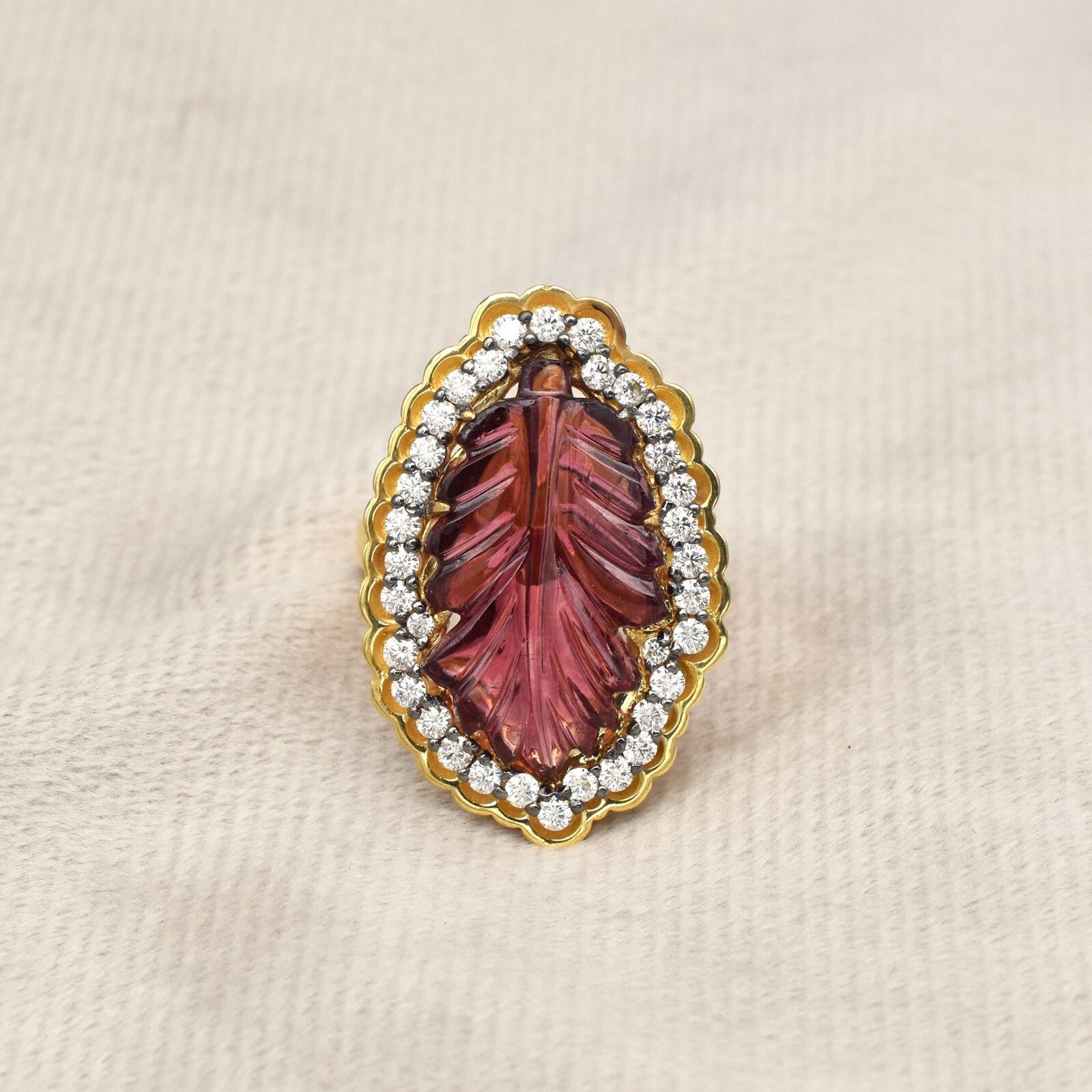 Certified Fine Pink Tourmaline 10ct Sterling Silver Leaf Moissanite Ring