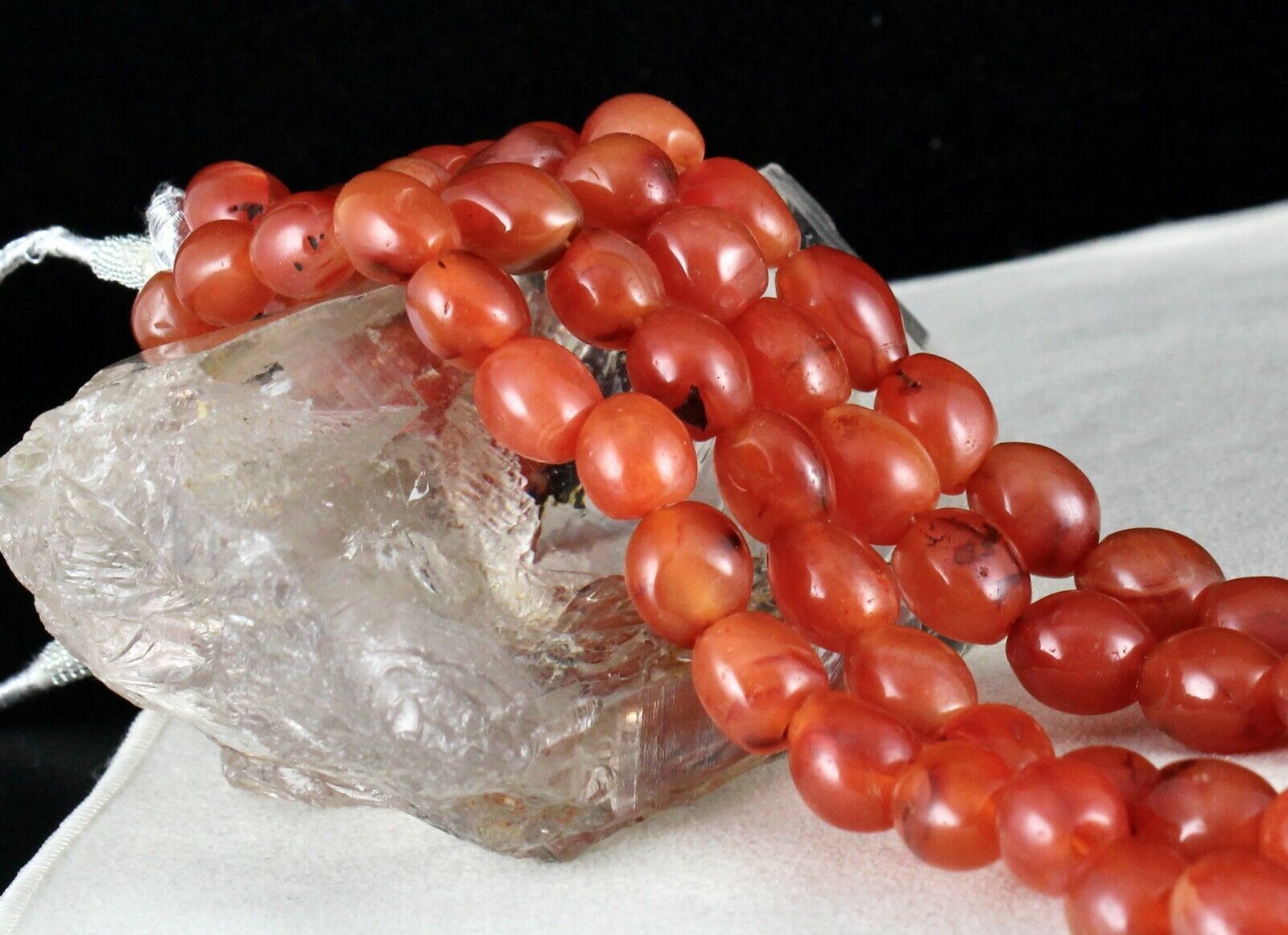 RED NATURAL CARNELIAN BEADS LONG 2 LINE 836 CARATS GEMSTONE FASHION NECKLACE