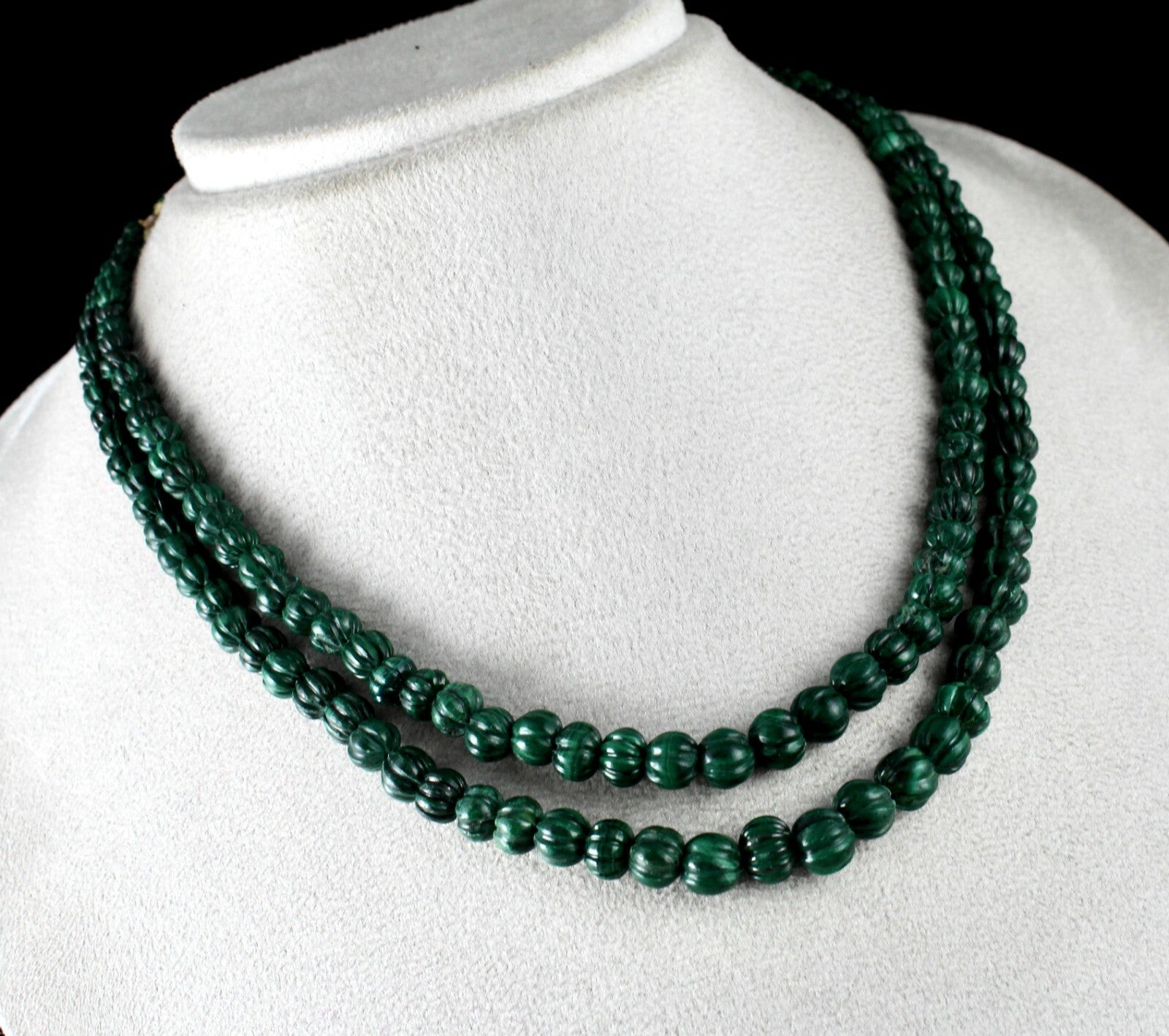 Certified Heirloom Natural Malachite 356 Ct Carved Gemstone Necklace