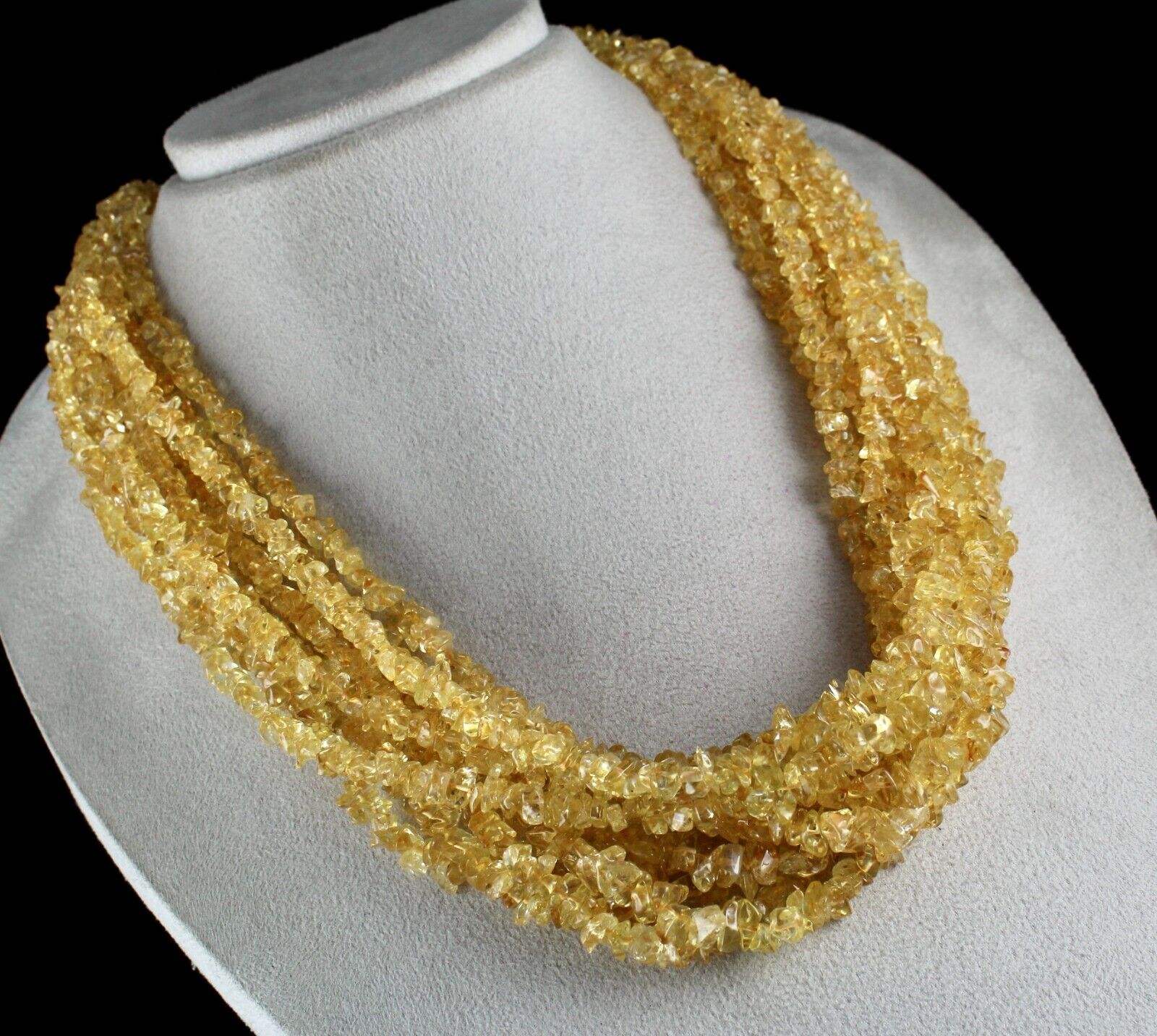 NATURAL YELLOW CITRINE UNCUT BEADS 10 LINE 1327 CARATS GEMSTONE SILVER NECKLACE