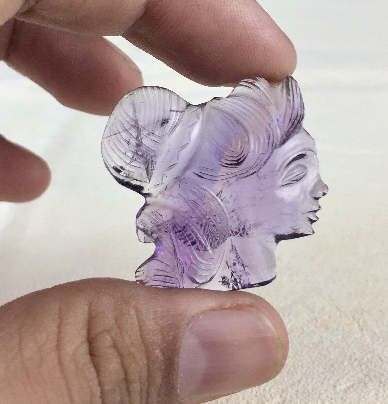 NATURAL BRAZILIAN AMETHYST LADY CARVED 46.50 CTS GEMSTONE PENDANT DESIGNING