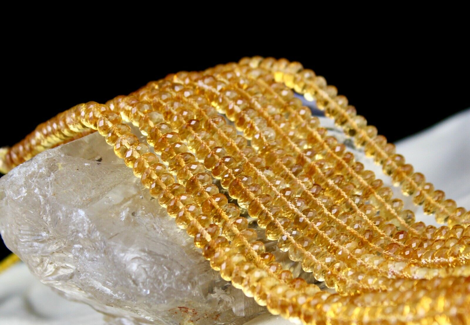 Natural Yellow Citrine Beads Faceted Round 4 L 631 Ct Gemstone Classic Necklace