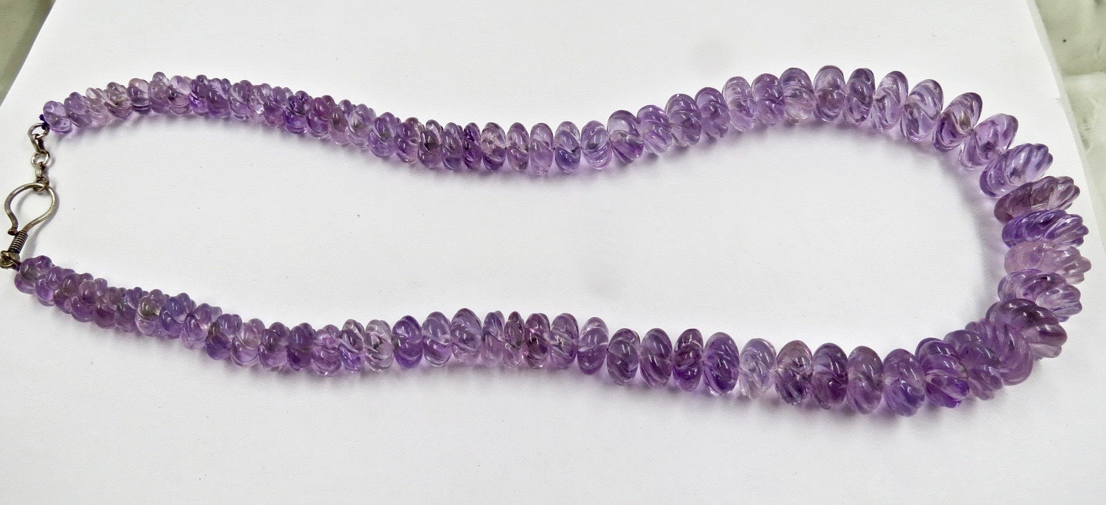 Certified Natural Amethyst 745 Ct Melon Bead Sterling Silver Old Necklace