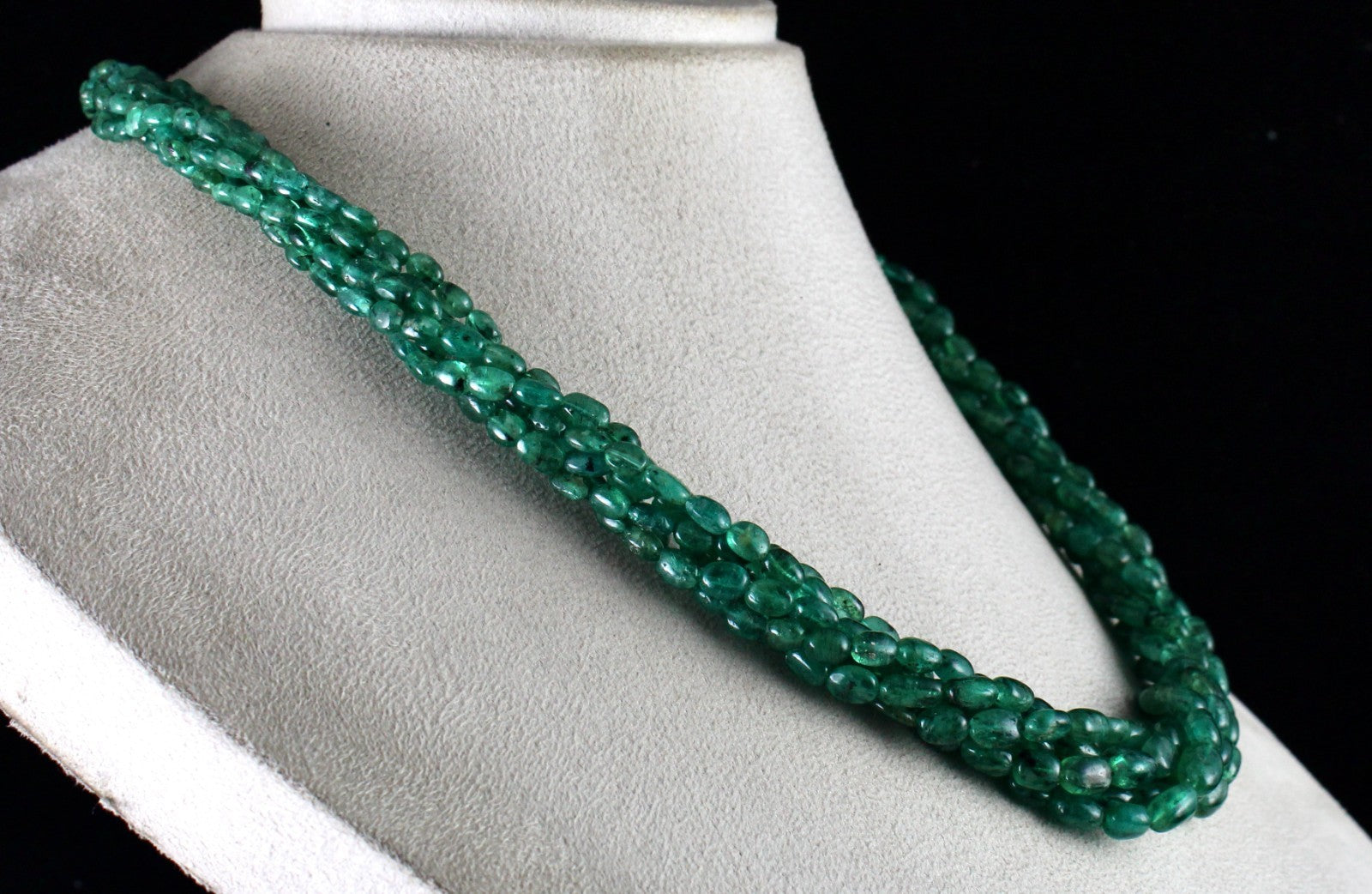 Natural Emerald Bead Necklace 6 L 413 Ct Certified Green Gemstone Silver Clasp