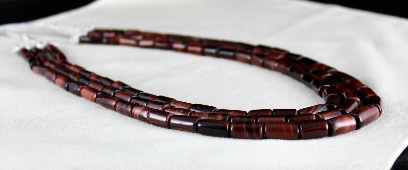 NATURAL RED TIGER EYE BEADS FANCY LONG 3 LINE 545 CTS GEMSTONE LADIES NECKLACE