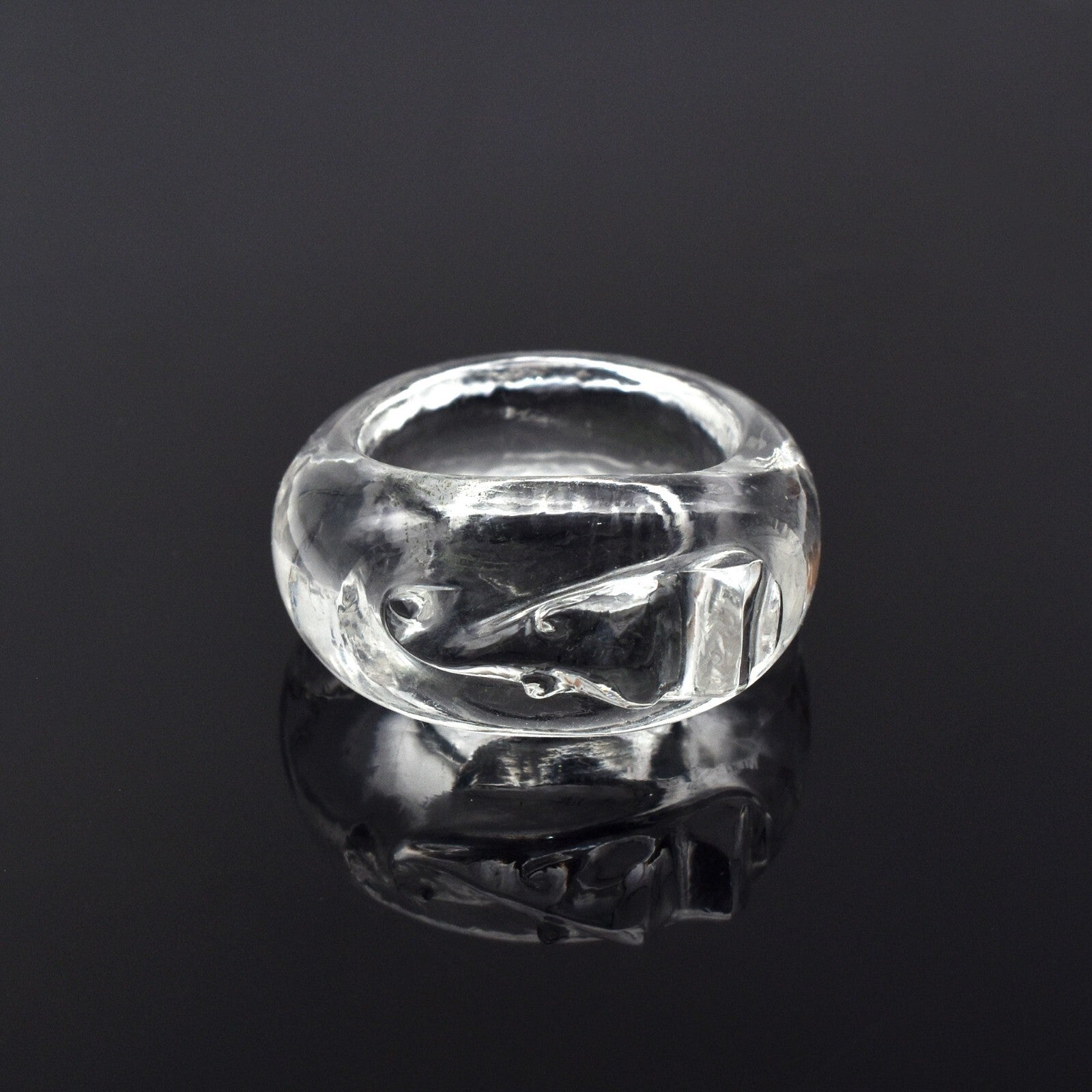 Natural Rock Crystal Quartz 41ct Carved Ganesha Gemstone Men Women Fashion Ring