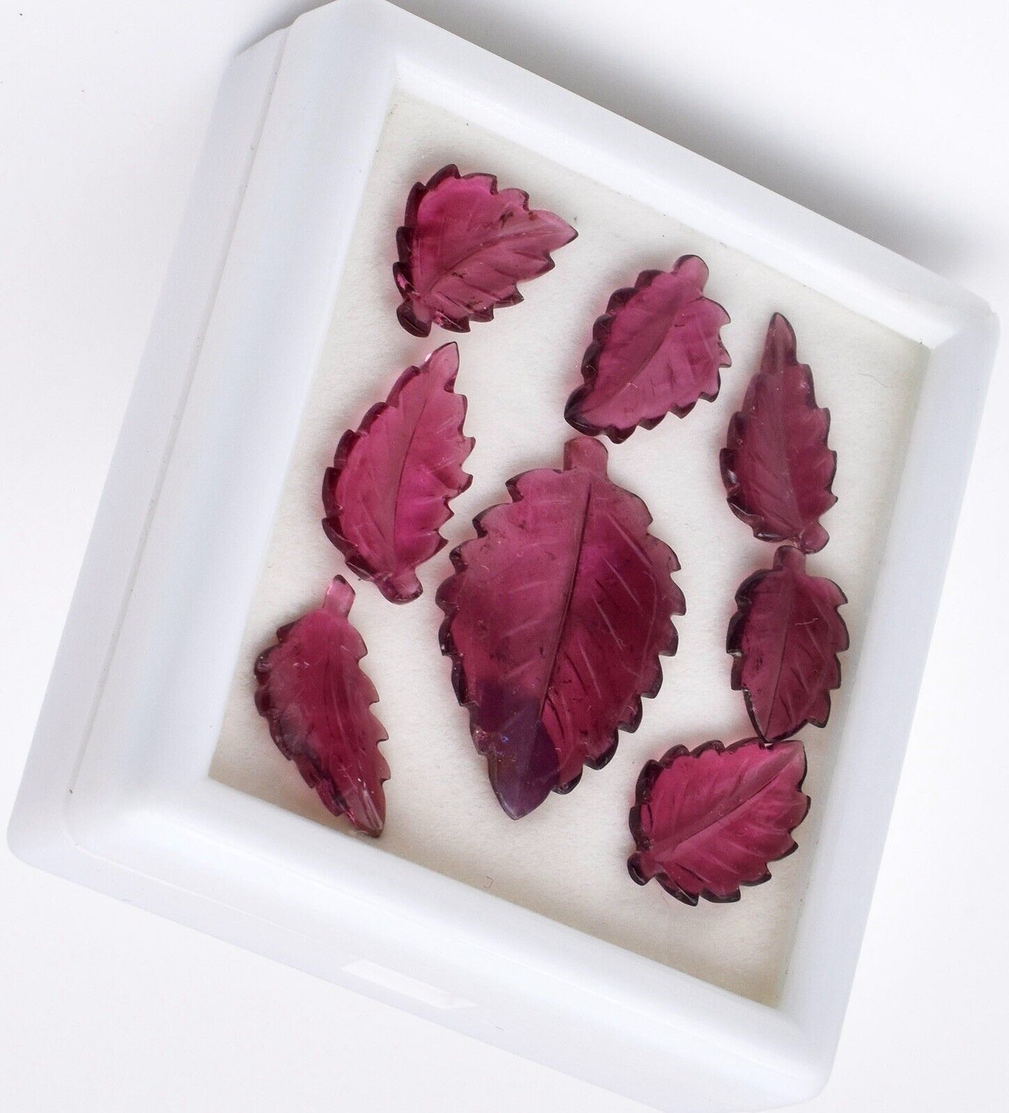 Natural Pink Tourmaline Carved Leaf 7 Pc 29.78 Ct Gemstone Pendant Set Design