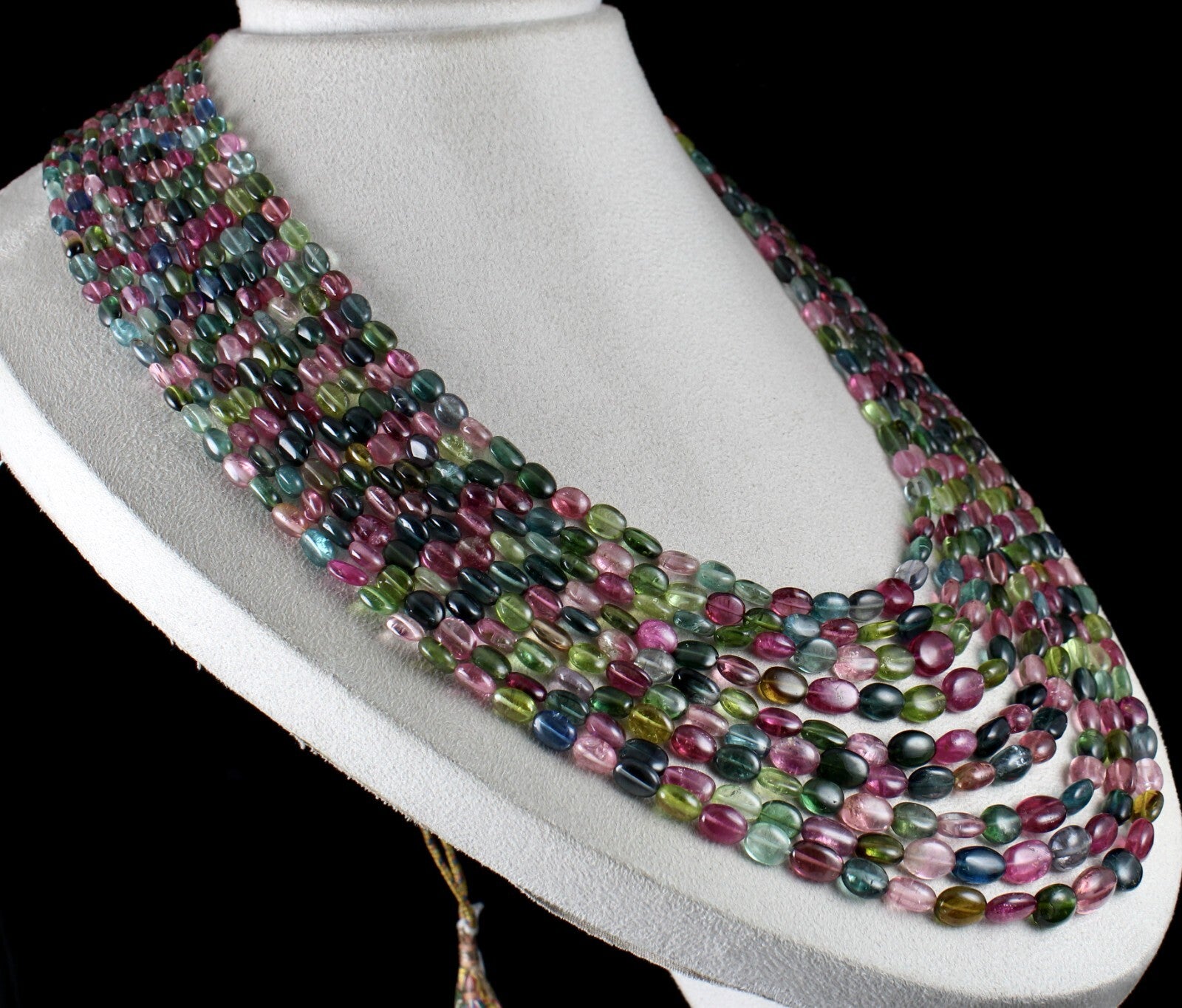 Certified 9l Multi Tourmaline 1217 Ct Beads Cabochon Gemstone Necklace