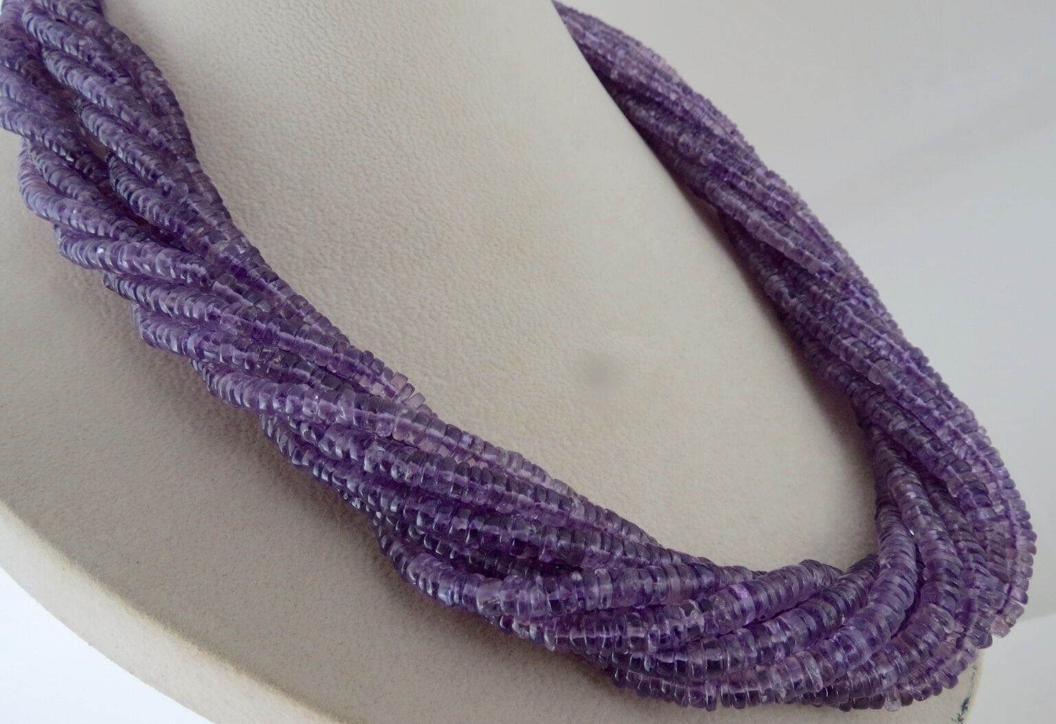 Natural Brazilian Amethyst Beads Button 10 Line 1165 Ct Gemstone Silver Necklace