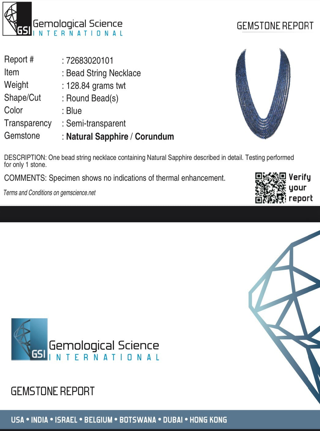 Certified Natural Blue Sapphire 643 Ct Round Beads Gemstone Necklace 621 Ct