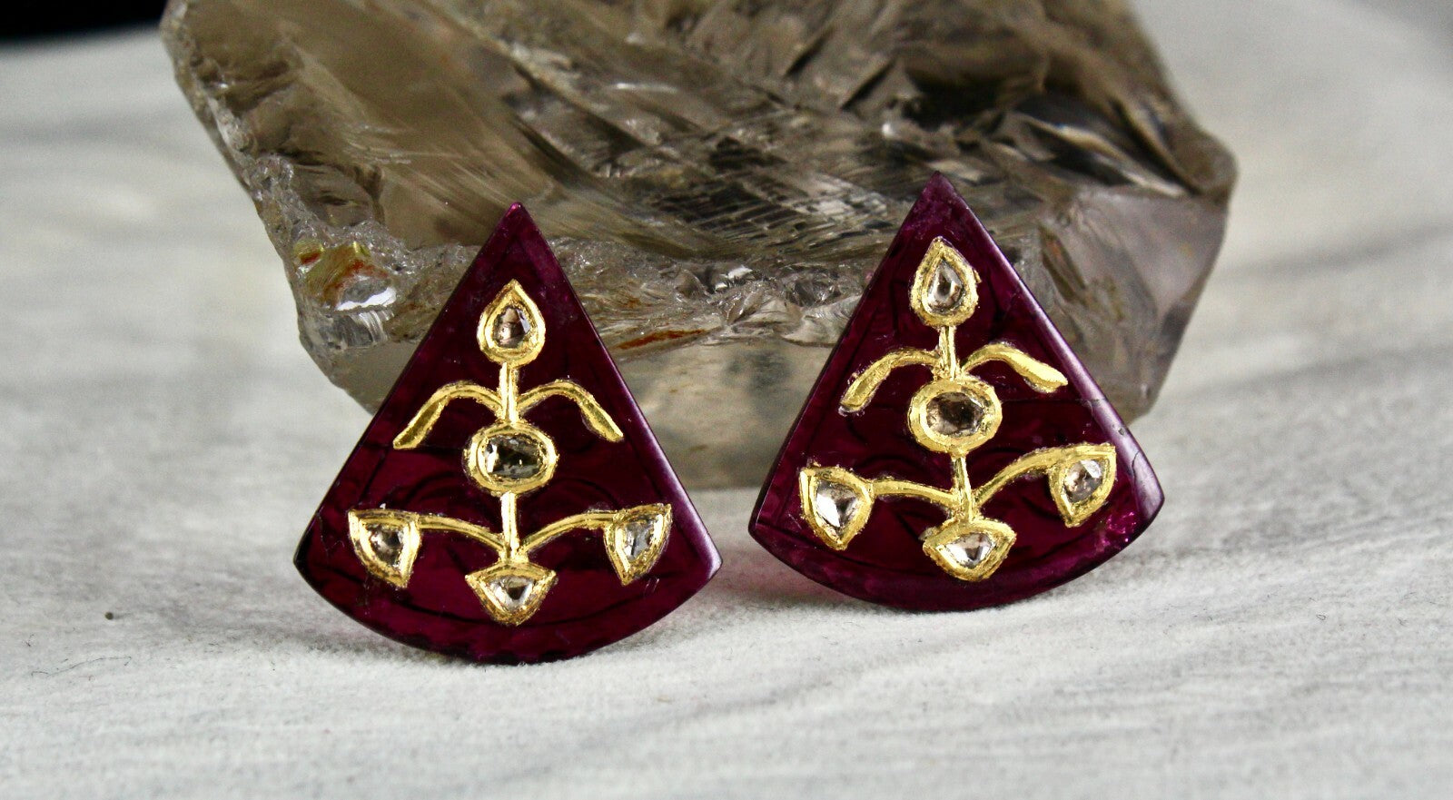 Certified Natural Pink Tourmaline Rubellite & Diamond 22k Gold Pendant Earring