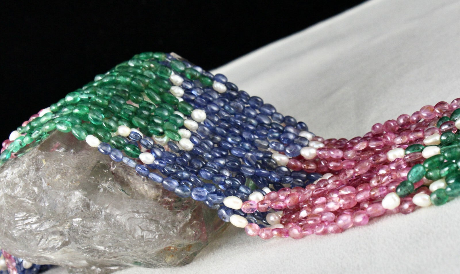 Certified Emerald Ruby Sapphire Pearl 681ct Gemstone Necklace For Women