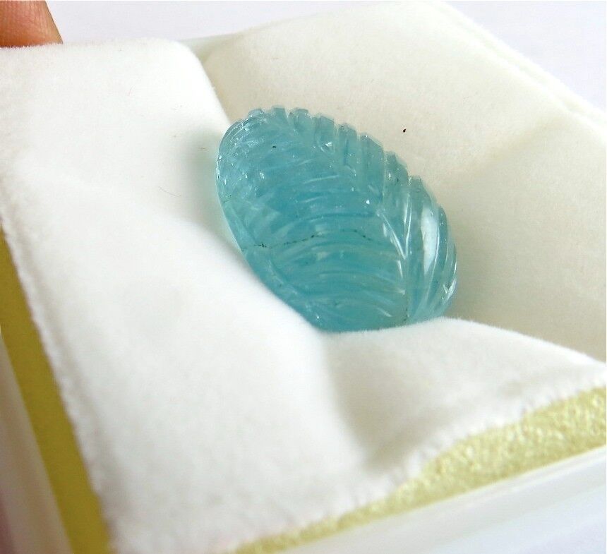 Natural Blue Aquamarine Carved Pear Leaf 26x16mm 31.80 Ct Gemstone Ring Pendant