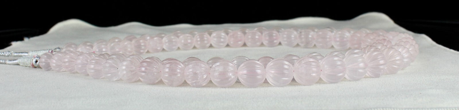 Certified Vintage Natural Rose Quartz Carved Beads Necklace 967 Ct Pink Gemstone