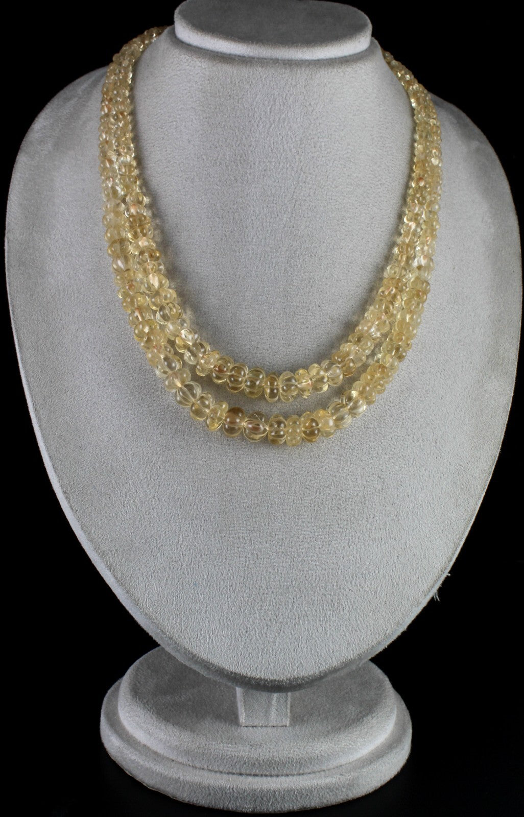 Natural Yellow Citrine 558 Ct Beads Carved Round Gemstone Vintage Necklace