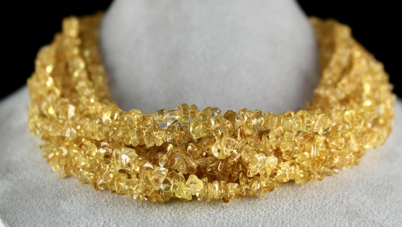 NATURAL YELLOW CITRINE UNCUT BEADS 10 LINE 1327 CARATS GEMSTONE SILVER NECKLACE