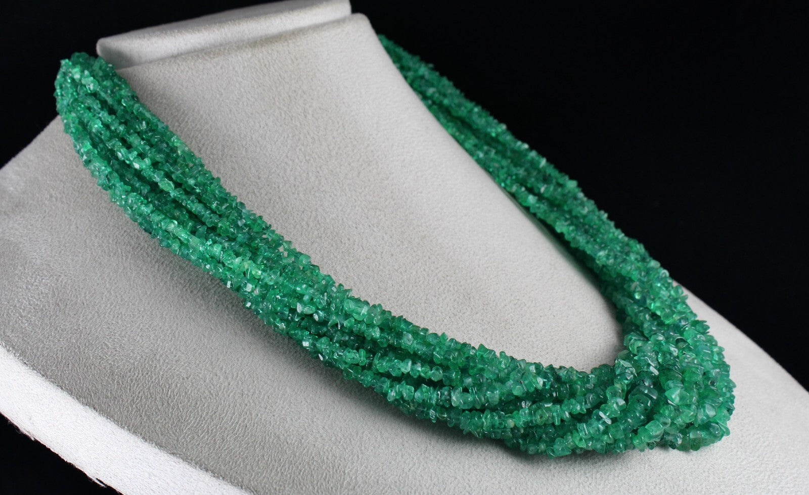 Vintage Natural Emerald Necklace 14L 890 Ct Certified Bead Gemstone Silver Clasp