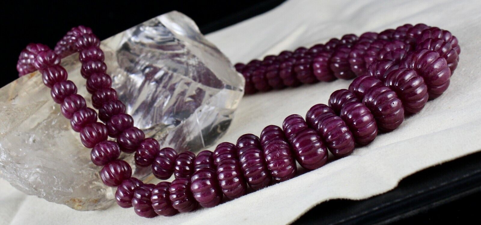 NATURAL UNTREATED RUBY BEADS CARVED MELON 2 LINE 1325 CARATS GEMSTONE NECKLACE