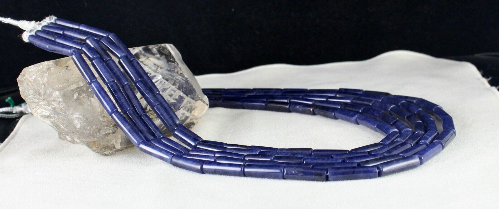 NATURAL BLUE AVENTURINE TUBE GEMSTONE 5 LINE 896 CT SEMI PRECIOUS BEADS NECKLACE
