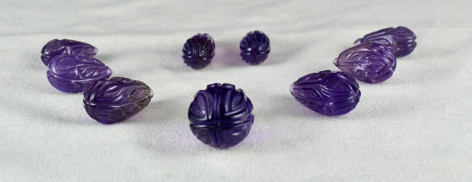 NATURAL AMETHYST CARVED DROPS 9 PCS 408 CTS LOOSE GEMSTONE EARRING NECKLACE SET
