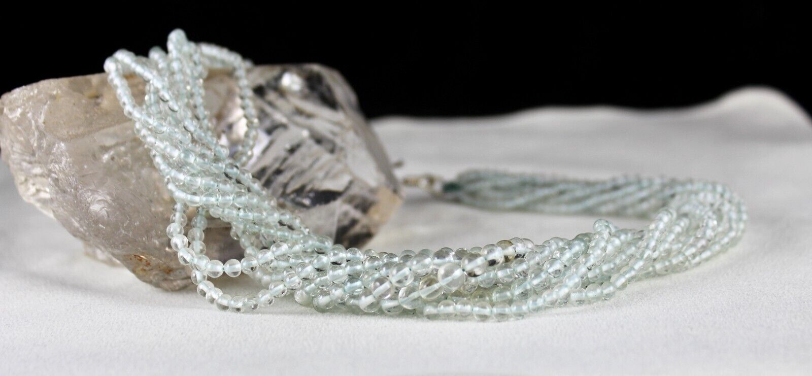 Natural Blue Aquamarine Beads Round 433 Carats Gemstone Silver Ladies Necklace
