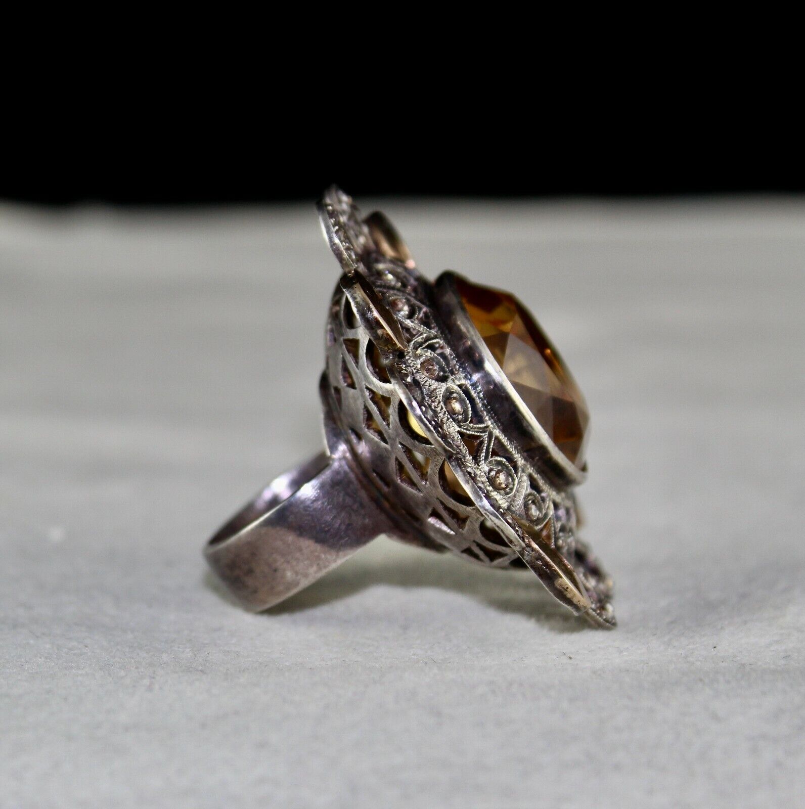 NATURAL YELLOW CITRINE CUT DIAMOND 18K GOLD LADIES RING IN 925 STERLING SILVER