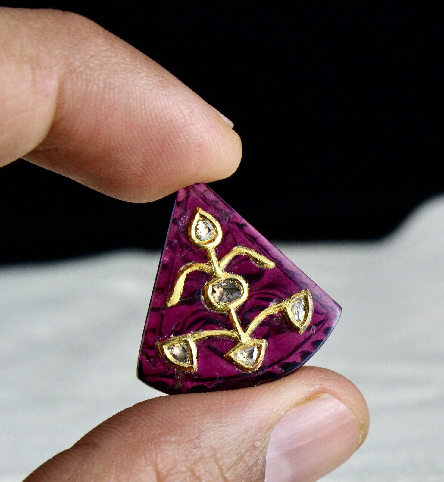 PINK TOURMALINE RUBELLITE DIAMOND 22K GOLD JADAU GEMSTONE PENDANT EARRING DESIGN