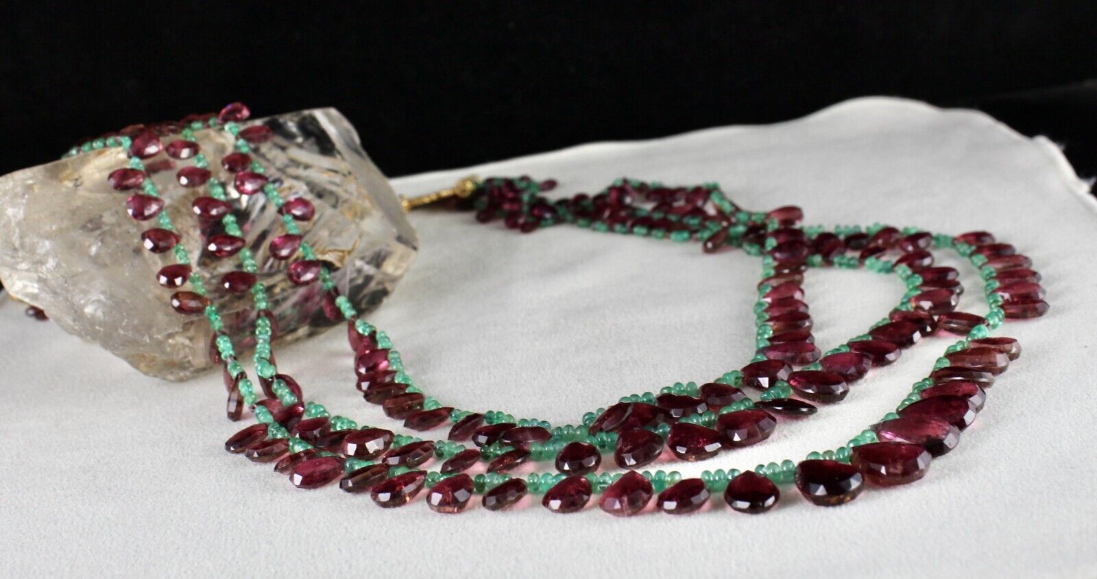 NATURAL TOURMALINE RUBELLITE TEARDROPS EMERALD BEADED 3L 596 CT FINEST NECKLACE