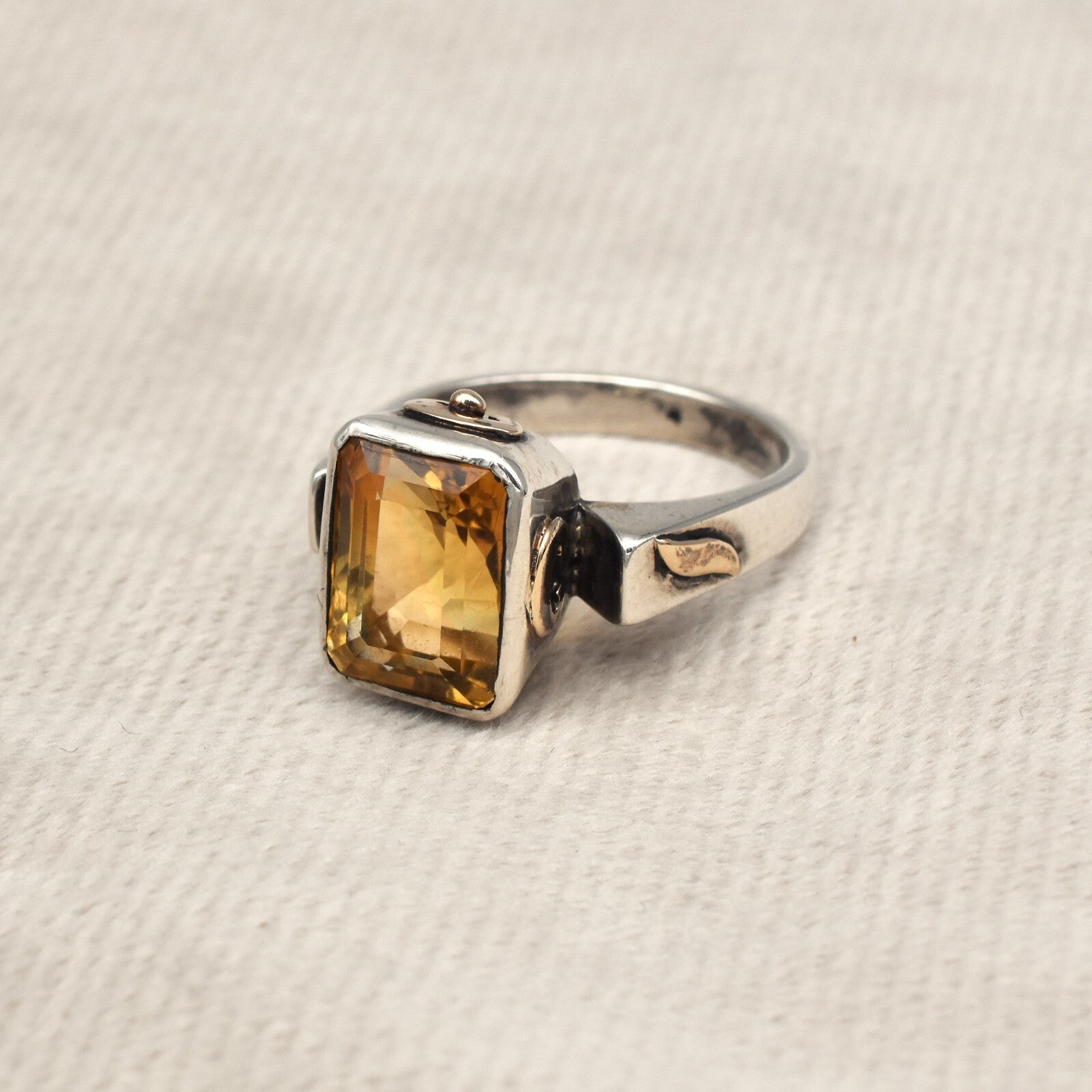 Natural Yellow Citrine 10ct Sterling Silver 18k Gold Vintage Victorian Ring