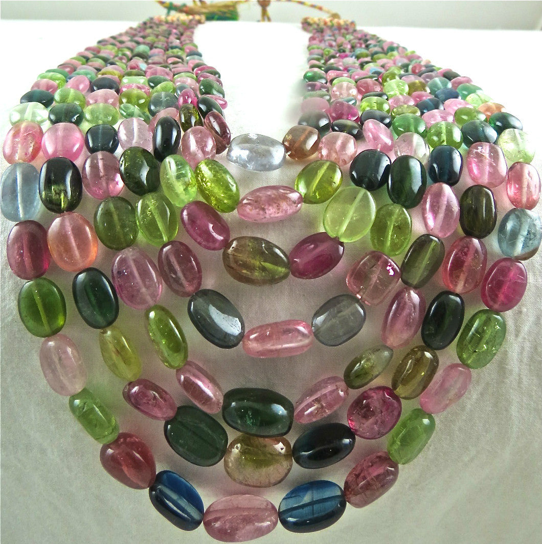 Certified Fine Natural Multi Tourmaline Beads Cabochon 7 L 879 Ct Necklace