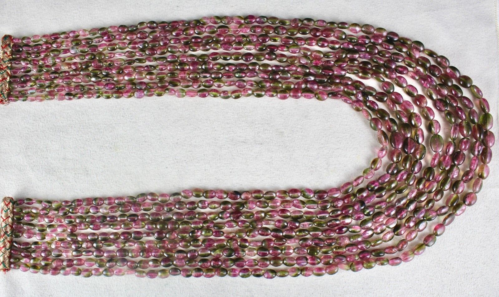NATURAL BI COLORS MULTI TOURMALINE BEADS CABOCHON 728 CTS GEMSTONE NECKLACE