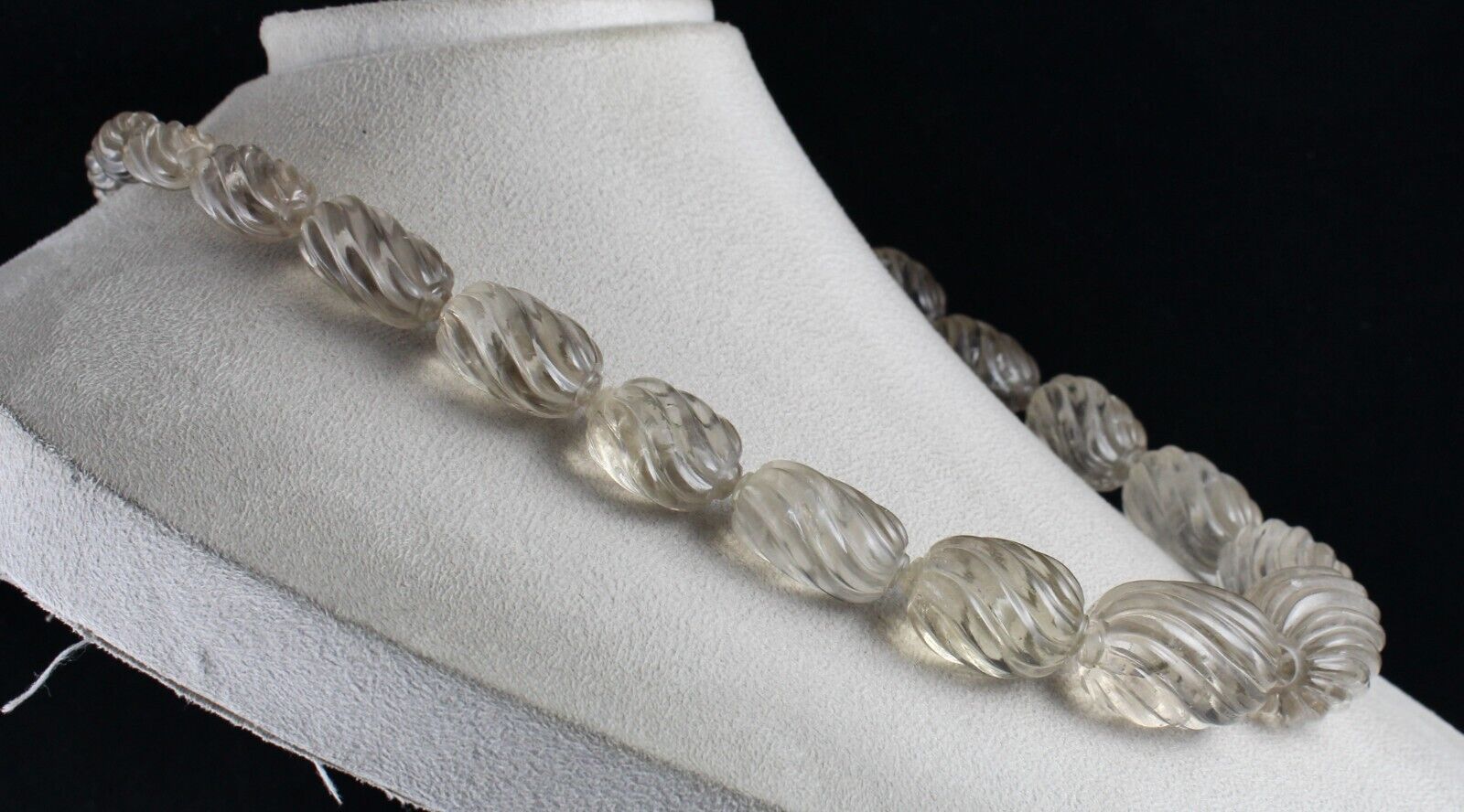 BIG NATURAL SMOKY QUARTZ BEADS CARVED OVAL 1195 CT GEMSTONE SILVER NECKLACE