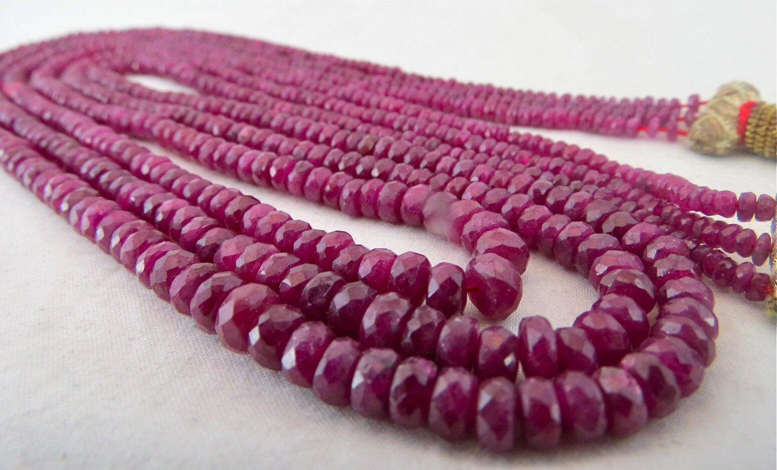 NATURAL RUBY BEADS FACETED ROUND 3 LINE 225 CARATS GEMSTONE LADIES NECKLACE
