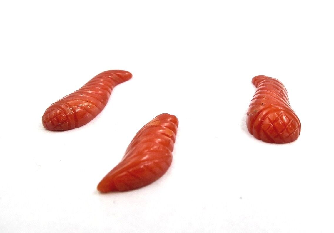 NATURAL RED CORAL CARVED GEMSTONE 26 MM 18.44 CARATS FOR EARRINGS & PENDANT