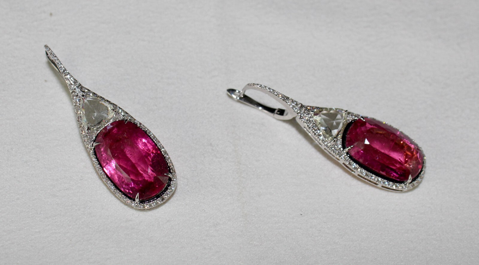 Certified Natural Rubellite Pink Tourmaline 63.9ct Diamond 18k Gold Earrings
