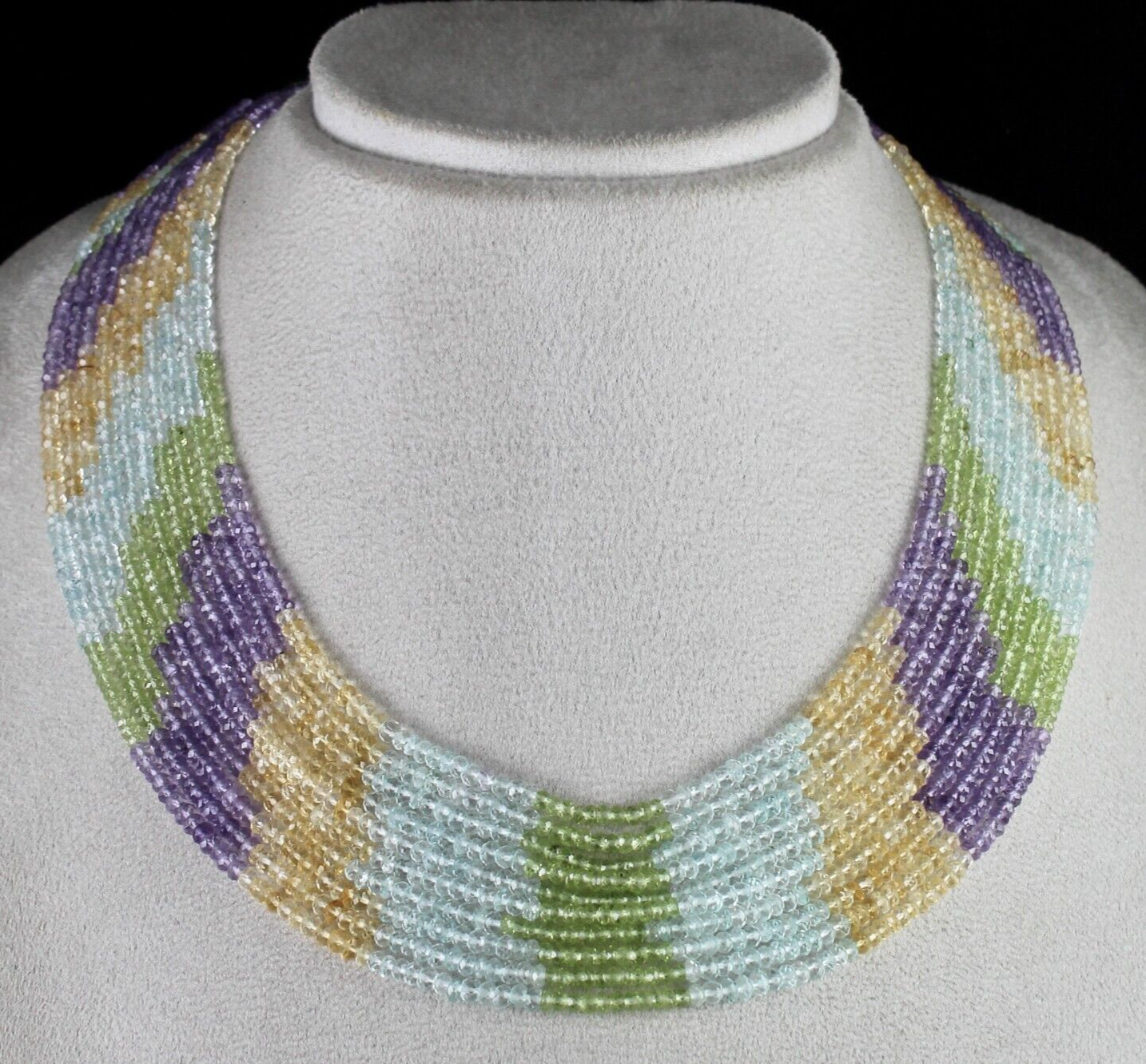 Multi Colour Peridot Citrine Amethyst & Topaz 365ct Beads 10l Gemstone Necklace