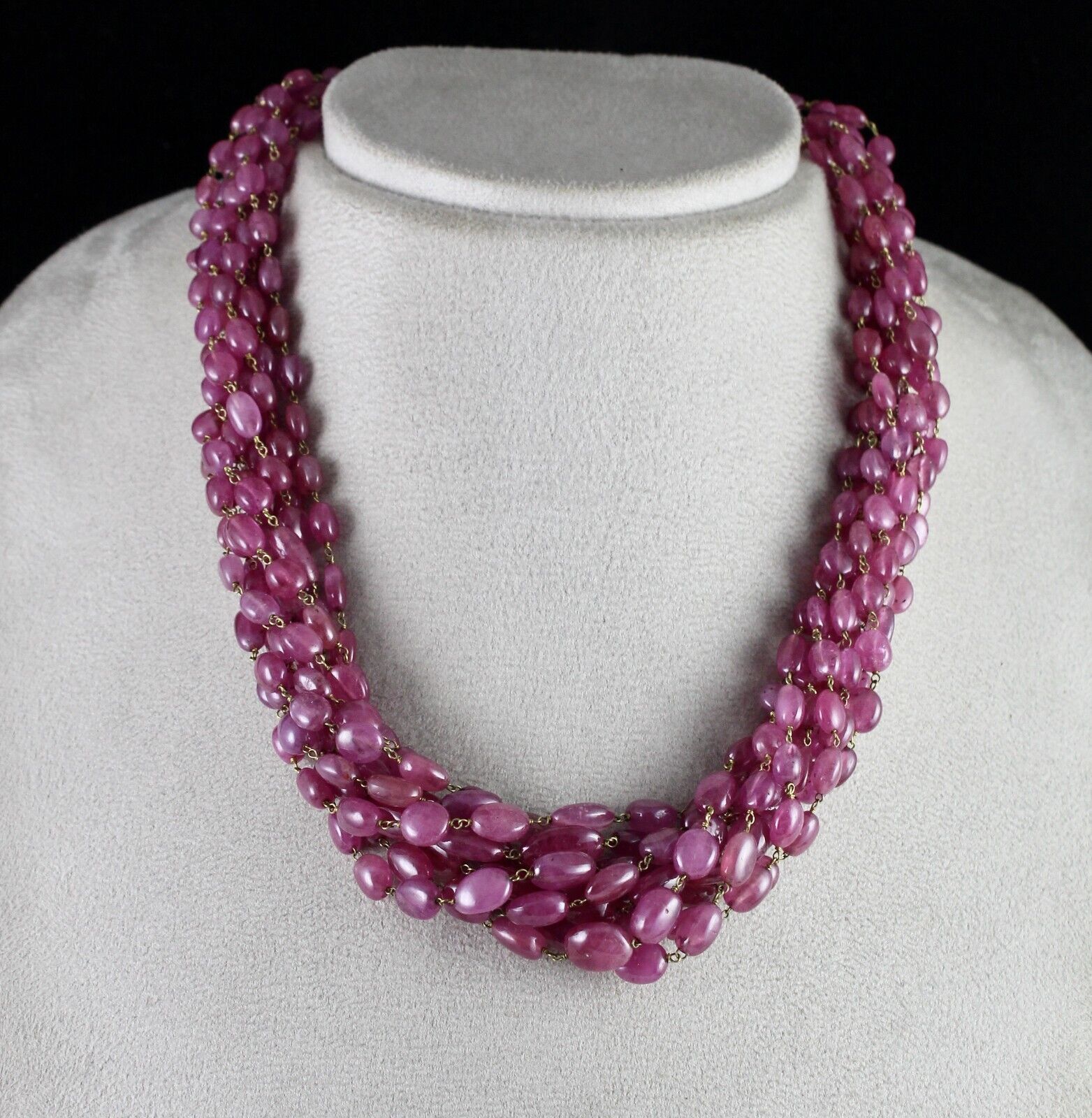 Vintage Pink Ruby Beads Cabochon 9 L 780 Ct Gemstone 18k Gold Important Necklace