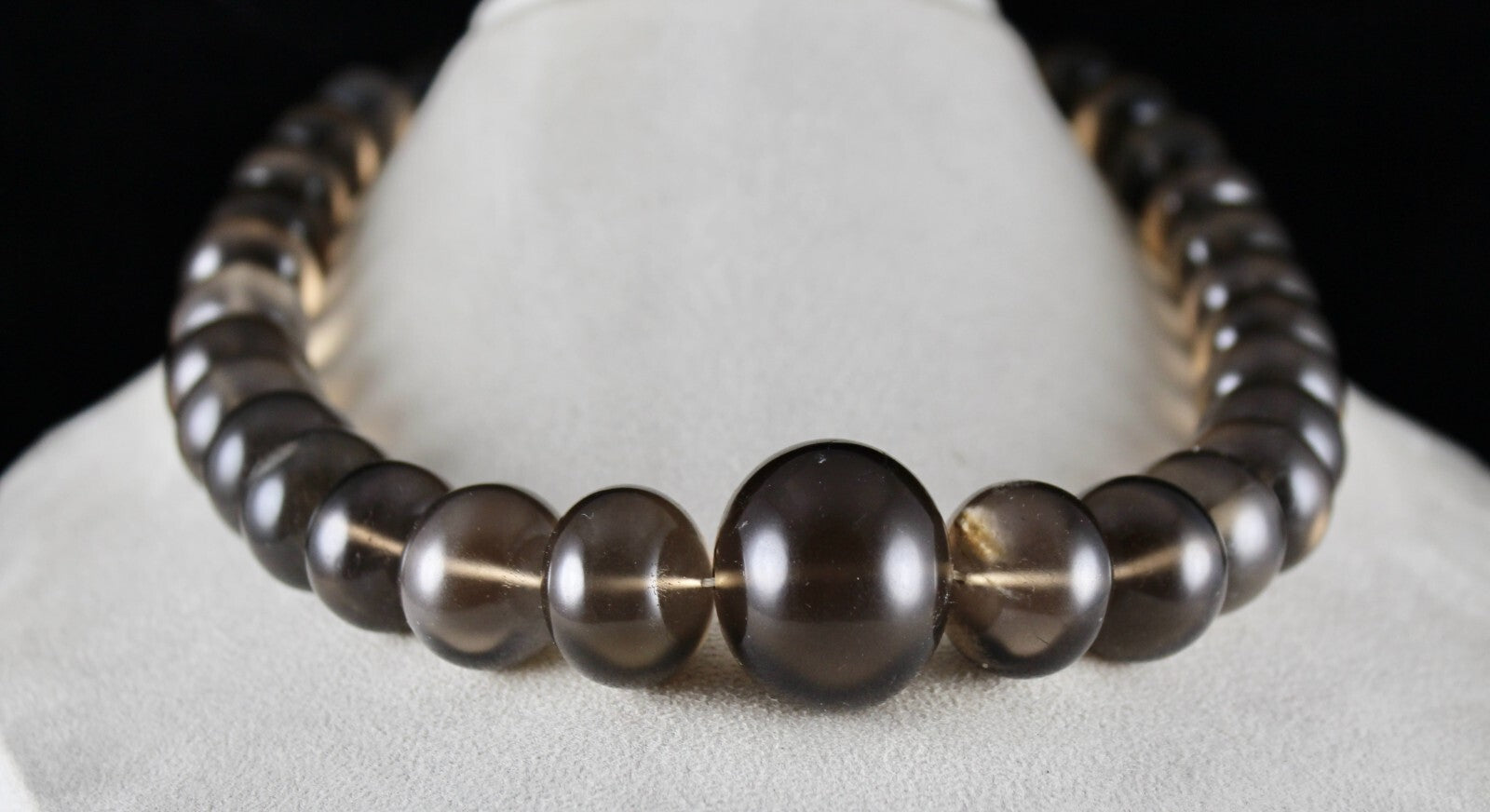 Natural Smoky Quartz 1633 Ct Round Beads Sterling Silver Gemstone Necklace